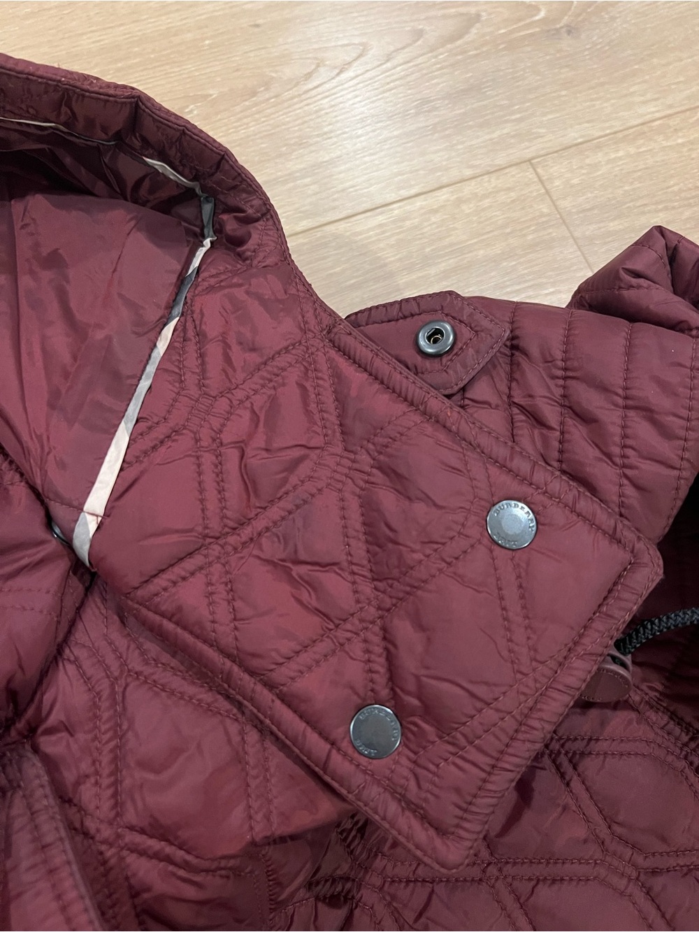Burberry Brit Quilted Hooded Coat in Burgundy - Picture 7 of 11